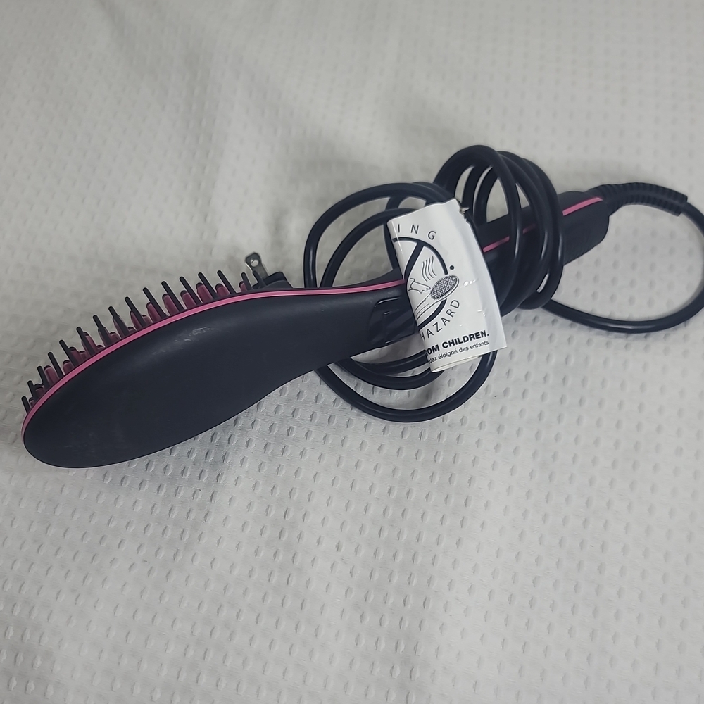 Electric Hair Straightening Brush - Black with Pink Trim